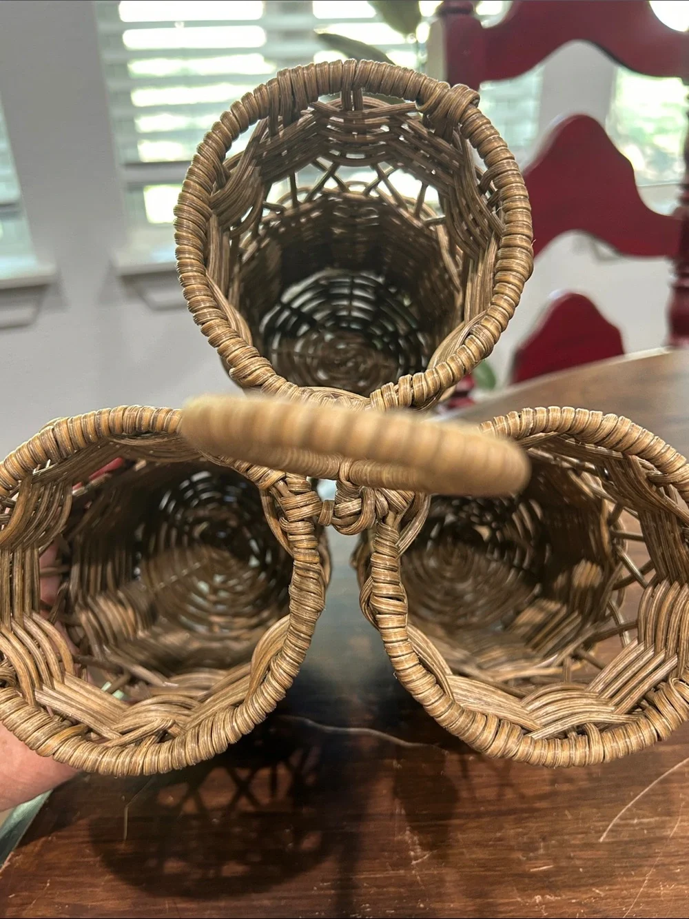 Rattan 3 Bottle Wine Holder/Utensil Caddy